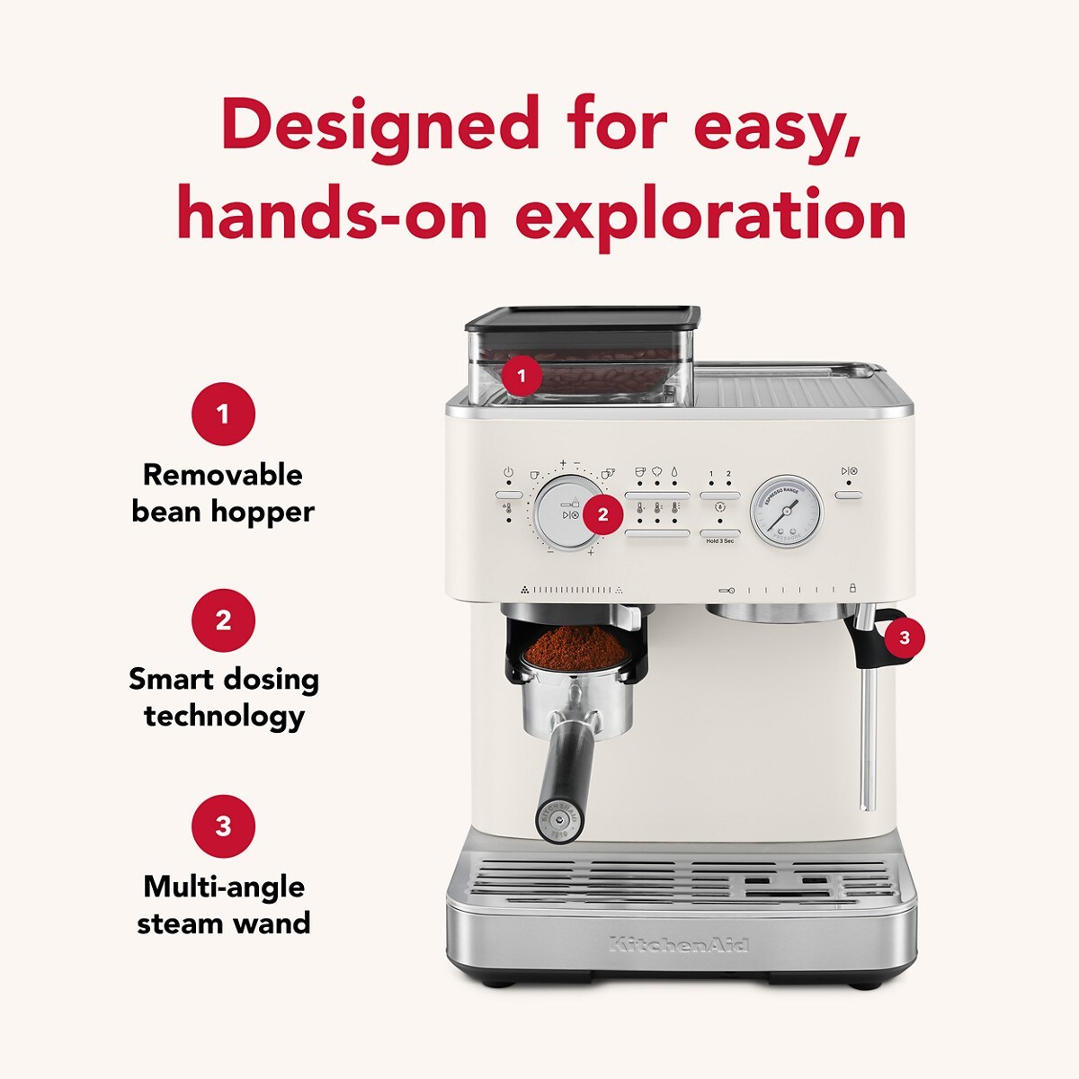 Semi Automatic Espresso Machine with Burr Grinder - Porcelain White - Image 3