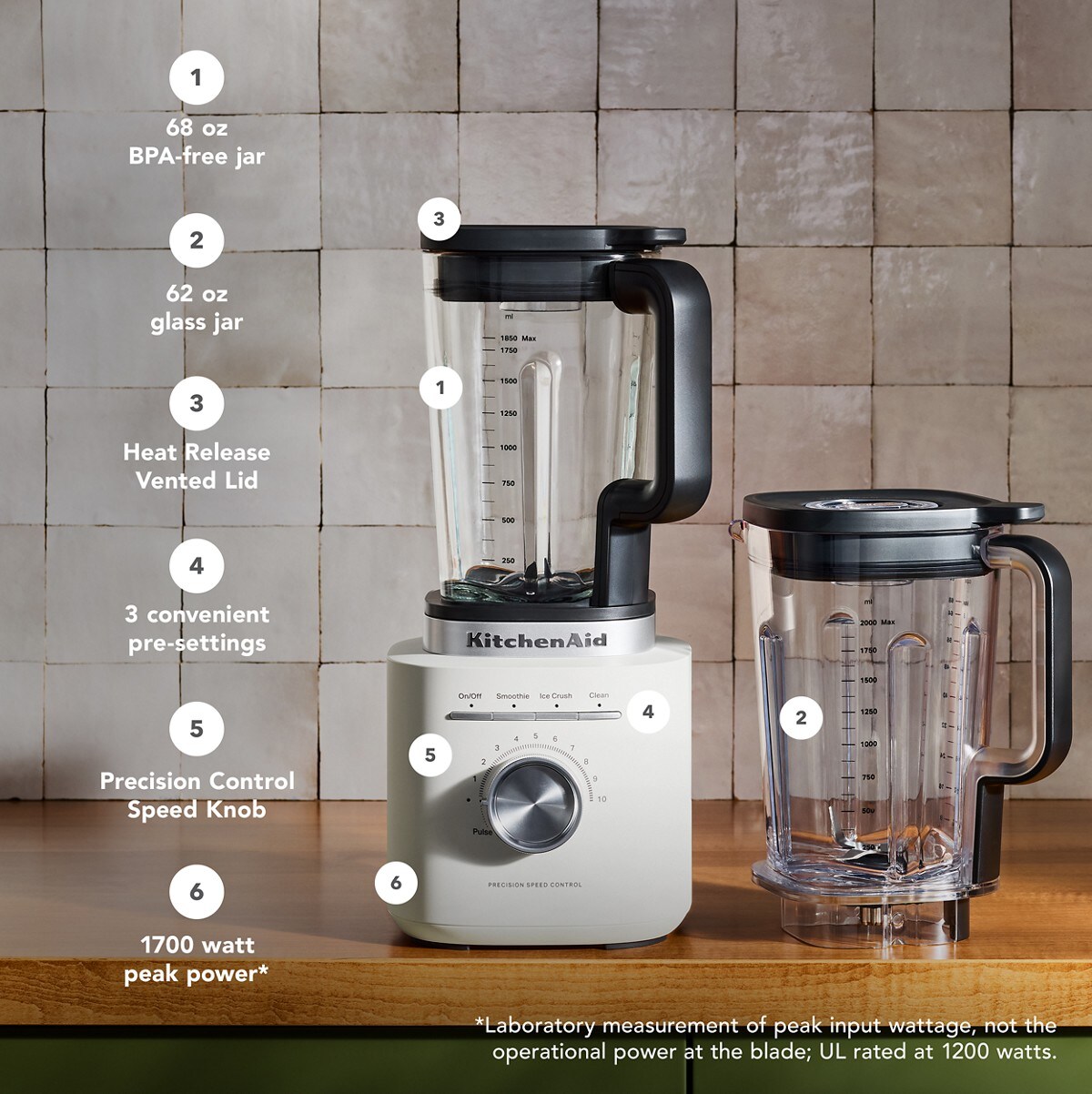 KitchenAid® Pure Power Blender with a 68oz plastic jar and a 62oz glass jar - Porcelain White - Image 6